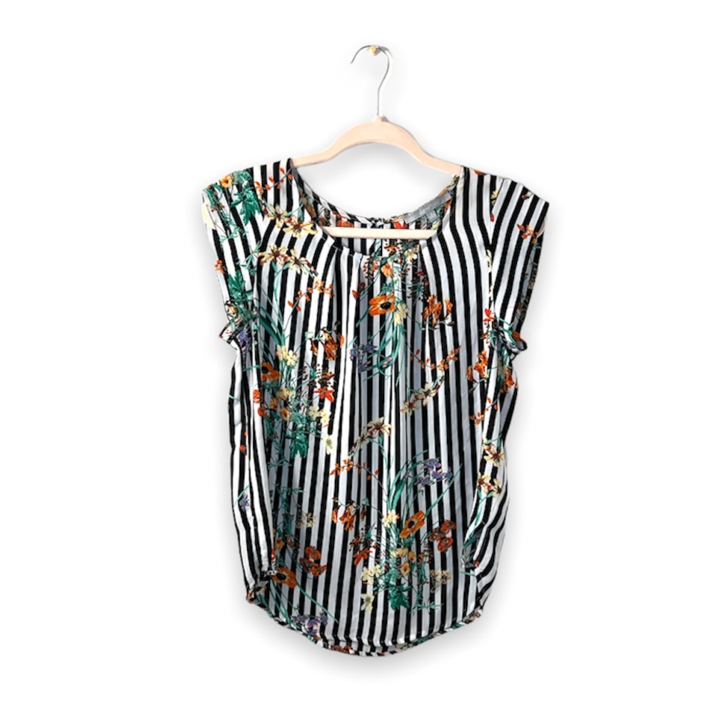 Black and white striped floral blouse